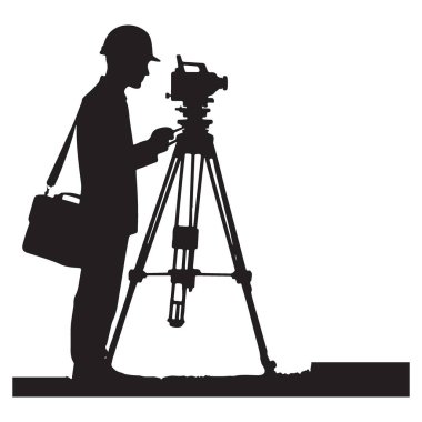 İncelemeci Siluet Arazi Ölçümleme Enstrümanları Çizim Vektörü Sanatı