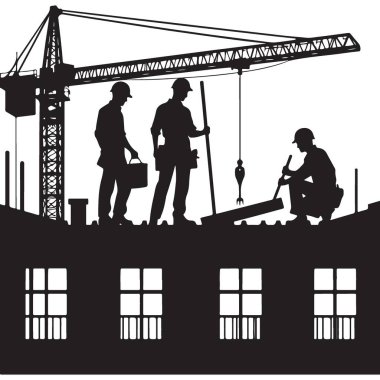 İnşaat İşçileri Siluet Binası Proje Resimleri Vektör ResmiComment