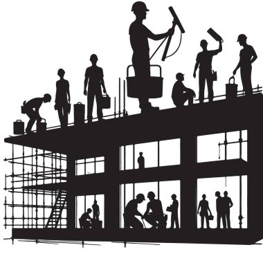 Siluet İnşaat İşçileri Yapı Resmetme Projesi İnşa Ediyor