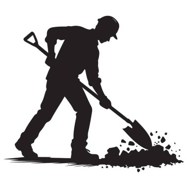 İnşaat İşçisi Silueti Kürek Çizim Tasarımı ile Kazma