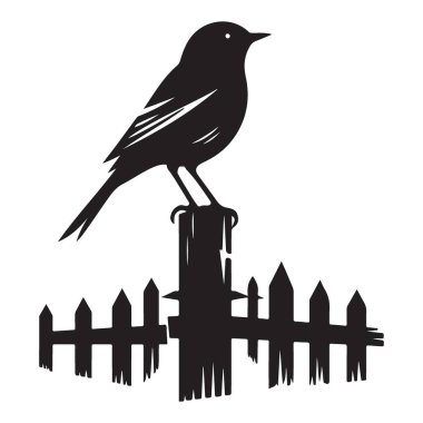 Fence Post Siluet Görüntü Vektörü Grafiğine Tünemiş Kuş