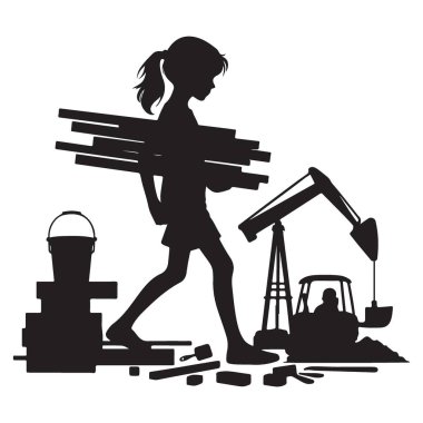 Şantiyede Ağaç Taşıyan Bir Kızın Dokunaklı Silüeti