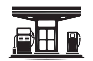 Benzin istasyonu siluet vektör çizimi yakıt aracı doldurmak için