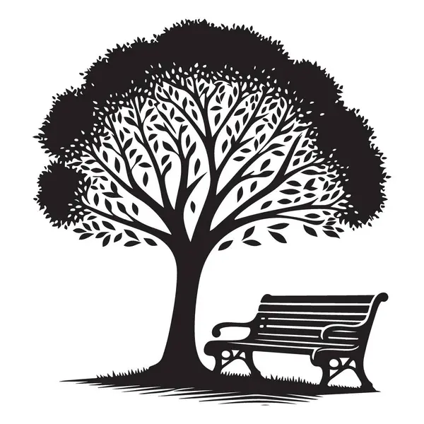 Dinlenmek için Ağaç ve Benç Resimlerinin Huzurlu Silueti