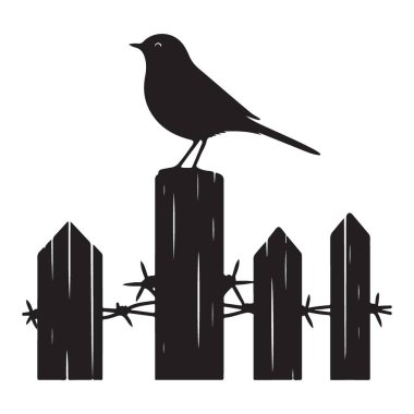 Çit illüstrasyon vektörü üzerinde bir kuşun silüeti