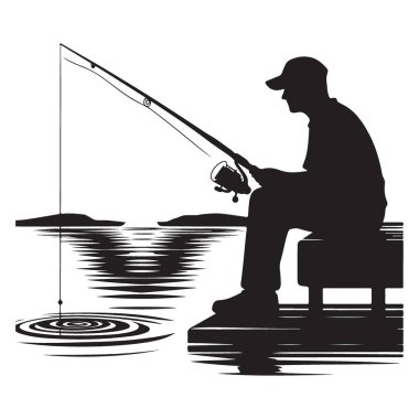 Gölde Dinlenen Bir Adamın Siluet Balıkçılık Sahnesi