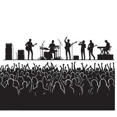 Siluet Canlı Konser Kalabalığı Sahnede Grup İçin Tezahürat Ediyor