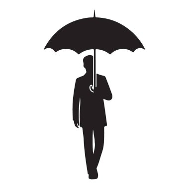 Şemsiye vektör çizimi tasarımı ile yürüyen bir adamın silueti