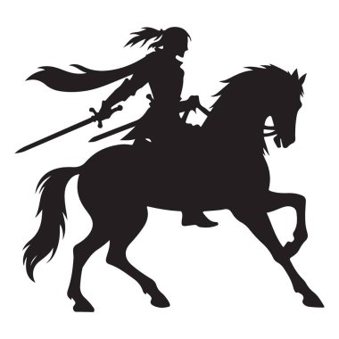 Kılıç vektör resimli at sırtında bir şövalyenin silueti.