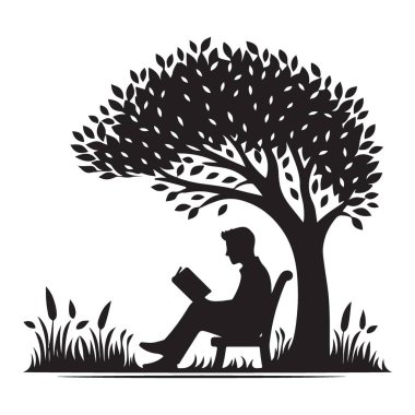 Ağacın Altında Kitap Okuyan Kişi Rahatlamak için Görüntü