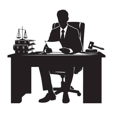 Ofis Masasında Oturan Avukat Silueti İllüstrasyon Tutma Belgesi