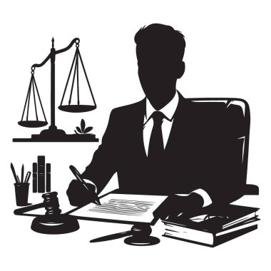 Avukat Yargıç Silhouette İllüstrasyon Adalet Hukuki Sistemi ve Profesyonellik