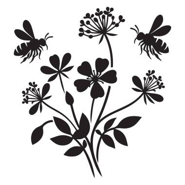 Çiçeklerin etrafında uçuşan arılar Görüntü Çizimi Tasarımı