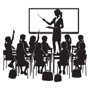 Sınıfta Siluet Öğretmeni Öğrencilere Eğitim Eğitmeni Vektörü