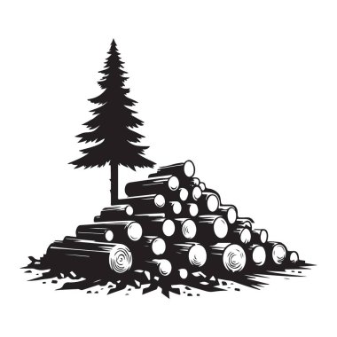 Siluet Kütük Yığını Kereste Endüstrisi Orman Kaynağı Çevre Koruma Konsepti