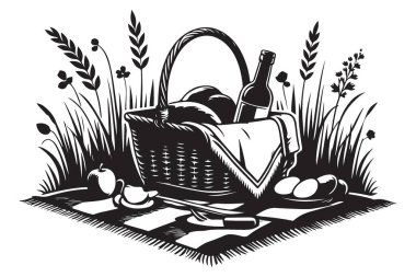 Açık hava piknik sepeti. Yiyecek ve içecek rahatlatıcı eğlence.