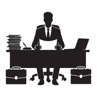 Siluet Hırslı İş Adamları Çalışma Masasında Oturuyorlar