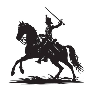 Majestic Horseman Siluet Çizimi Tarihi Süvarilerin Görevli Vektör Tasarımı