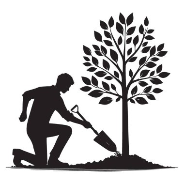 Yeni Başlayan Adam Siluet Bahçe Ağacı Resimleri Ekiliyor