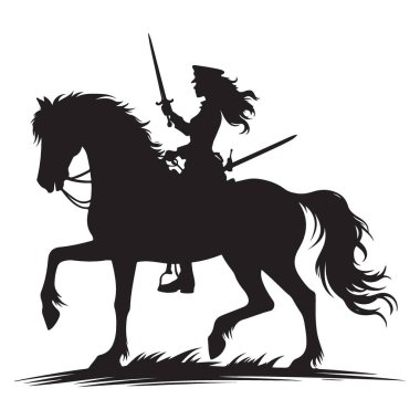 Siluet Savaşçısı Kadın Fantezi ve Macera İçin At Vektörü