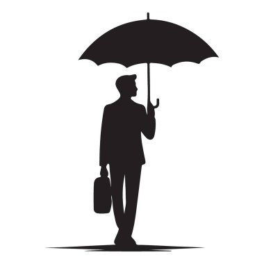 Siluet İşadamı Şemsiye Vektörü Altında Sigorta ve Koruma