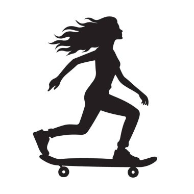 Genç bir kadının şık silüeti kaykay vektörü çizimi