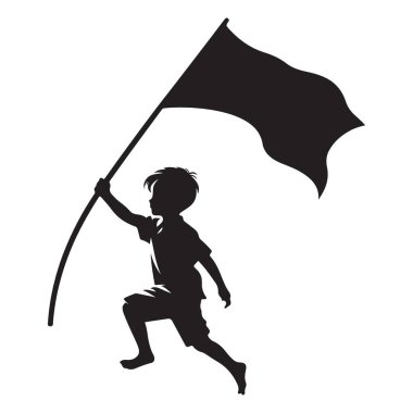 Bayraklı Kalın Liderlik ve Kararlılık Grafiğiyle Koşan Çocuk