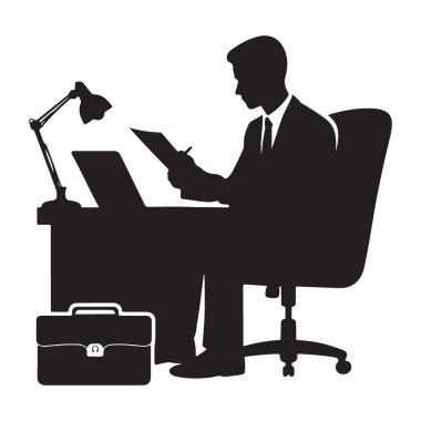 Ofis masasında çalışan bir iş adamının silueti.