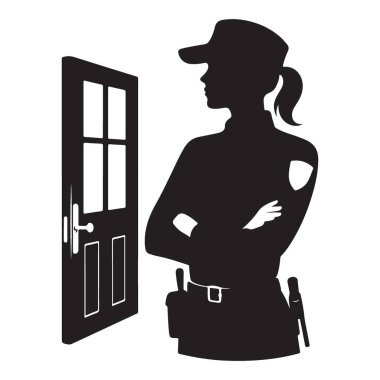 Güvenlik görevlisi silueti kapı illüstrasyon vektör tasarım ögesini izliyor