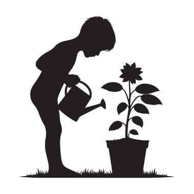 Genç Çocuğun Sulama Tesisi Bahçecilik Yetiştirme Vektörü