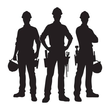 Proje Yapımı için Yetenekli İnşaat İşçileri Ekibi Siluet Çizimi