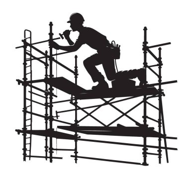 İnşaat İşçisi Silueti İnşaat Projesi için İskele Görünümü