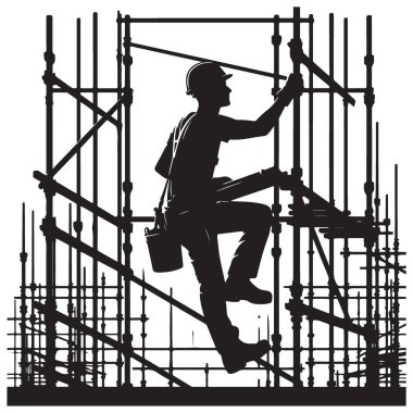 İnşaat İşçisi İskeleye Tırmanan Siluet Vektörü Grafik Tasarımı