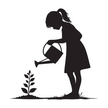 Büyüyen Gelecek Nesli İçin Genç Bitkileri Sulama Silueti