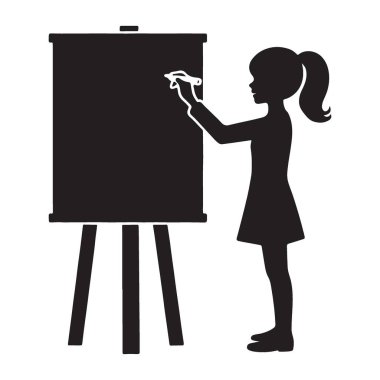 Easel Yaratıcı Eğitim Vektörü Üzerine Çizim Yapan Kız Silueti