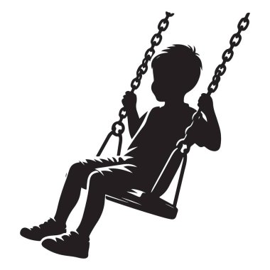 Çocuk Silueti Bir Swing Set Vektör Sanatı İllüstrasyonunun keyfini çıkarıyor