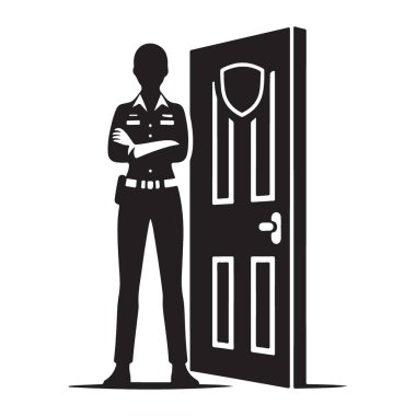 Güvenlik Görevlisi Kapı Silueti Vektör İllüstrasyon Tasarımı