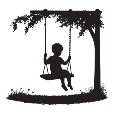 Swing Silueti Ağaç Altında Görüntü İndirmedeki Çocuk