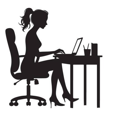 Profesyoneller için Laptop Siluet Vektör Sanatı üzerinde çalışan iş kadını