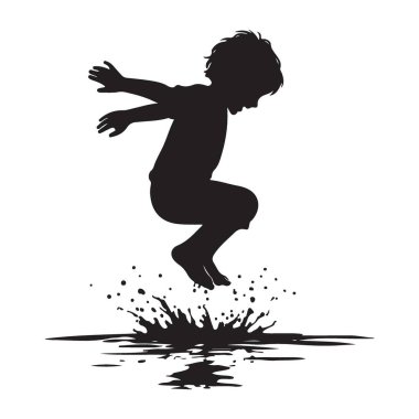 Siluet Çocuk Su Sıçratan Su Taşıma Vektörüne Atlıyor