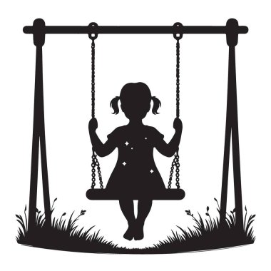 Siluet Kız Swing Set Oyun Alanı Eğlence Vektörü İllüstrasyonu