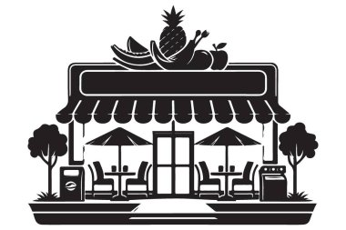 Meyve Standı Silüeti Yerel Taze Üretim Pazarı İllüstrasyonu