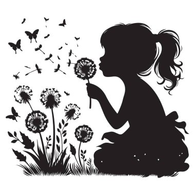 Bir Kızın Silueti Karahindiba Esiyor Geleceğe Dilek Tohumu