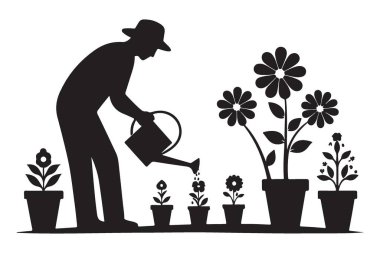 Bahçıvan Sulama Tesisleri Tarım Tasarımı için Siluet Vektör İllüzyonu