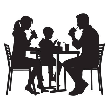 Family Dining Silhouette Illustration Restoranda Birlikte Eğleniyoruz