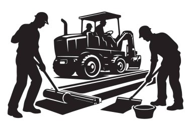 Yol Yapım İşçileri ve Ağır Makinelerin Silüeti