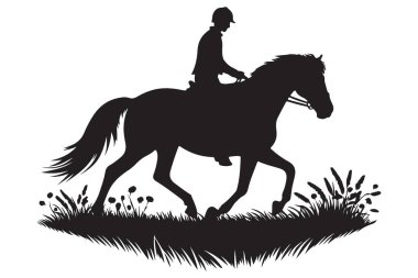 At ve binicinin silueti binicilik sporu çizimi yapıyor.