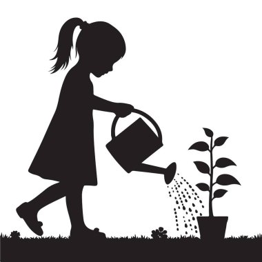 Kız Sulama Bitkisi Görüntü Çizimi Büyüme ve Sürdürülebilirlik Besleme