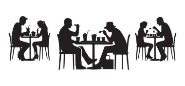 İnsanlar Dışarda Yemek Yiyip Fast Food Masası Gevşemesinin keyfini çıkarıyorlar.