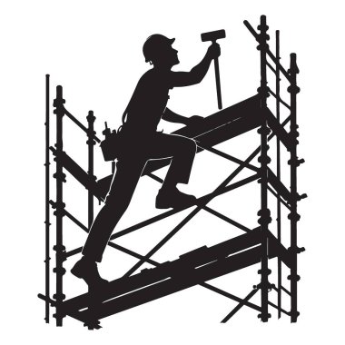 İnşaat İşçisi Silueti İnşaat İskelesi Çekiç Binasında Güvenli